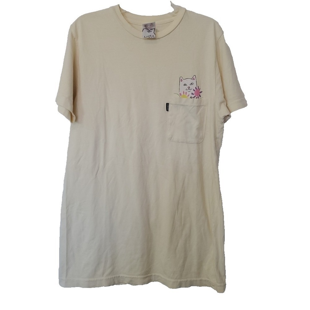 RipNDip Nermcasso Tee - Yellow Size Small 100% Cotton Pocket Cat with Flowers